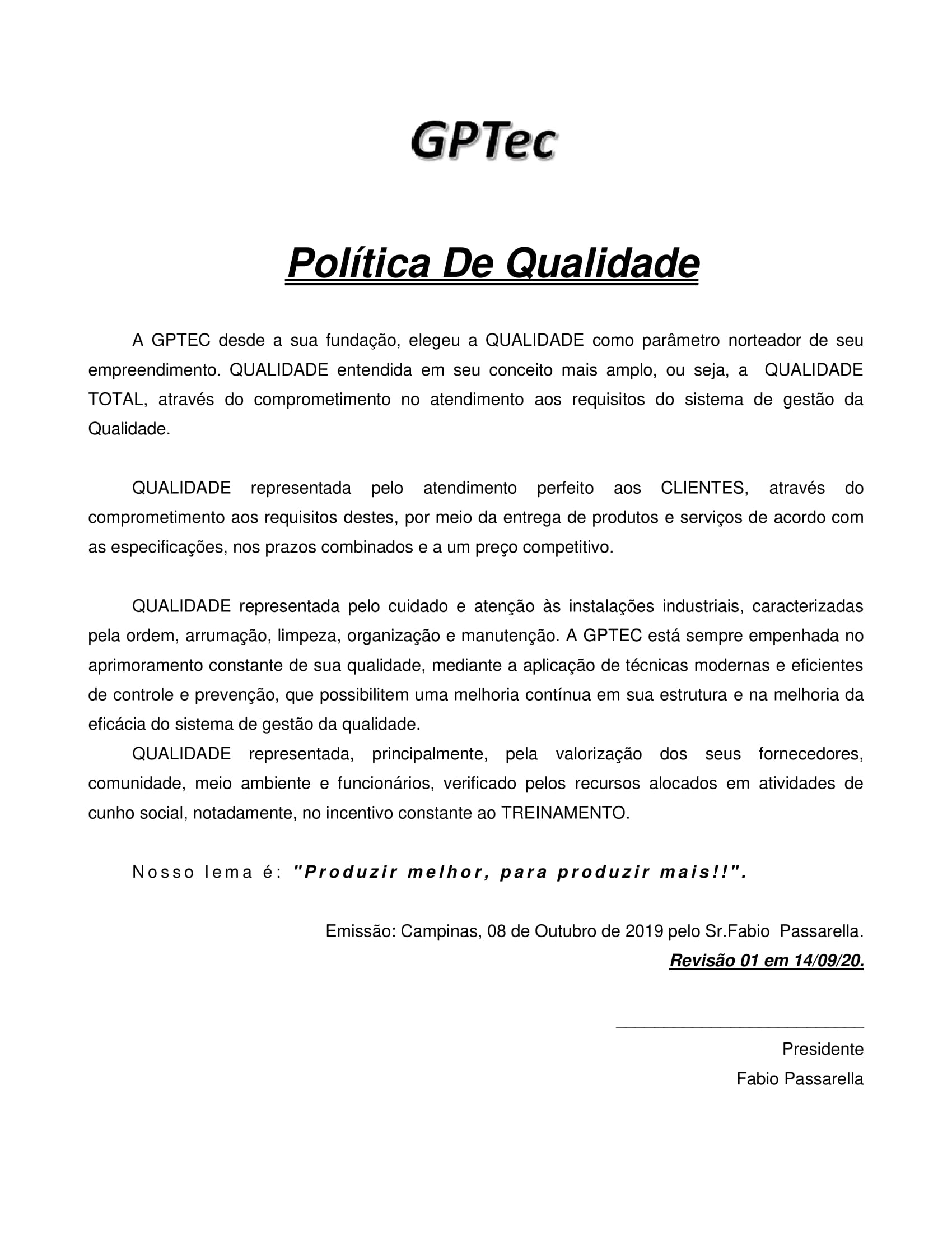 POLÍTICA DE QUALIDADE